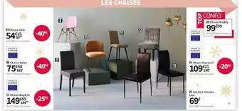 Conforama Chaise oslo, chaise salsa, chaise daphne, chaise maxwell, lot de 2 chaises lou, chaise maddy offre