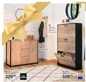 Conforama Buffet 2 portes, 3 tiroirs abram, meuble à chaussures nessy offre