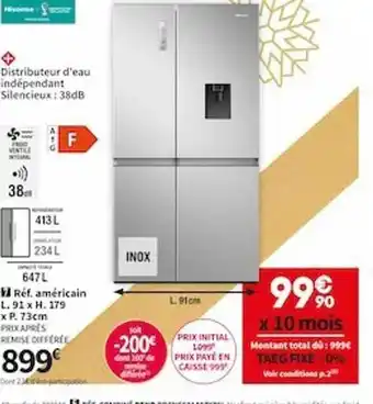 Conforama Réfrigérateur américain hisense offre