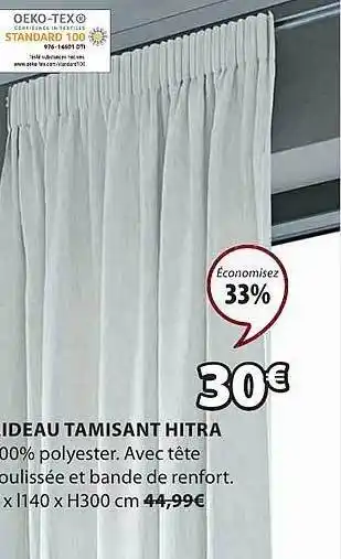 JYSK Rideau tamisant hitra offre