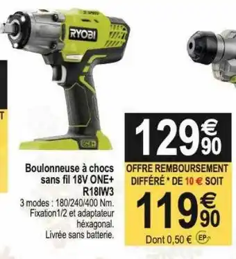 Tridôme Boulonneuse à chocs sans fil 18v one+ r18iw3 ryobi offre