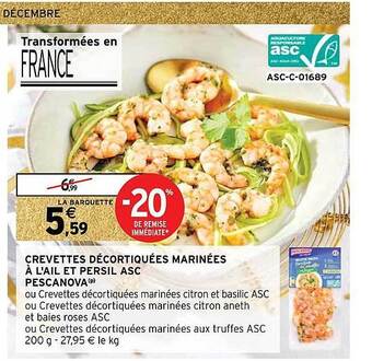Intermarché Crevettes décortiquées marinées à l'ail et persil asc pescanova offre