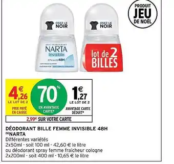 Déodorant bille femme invisible 48h narta
