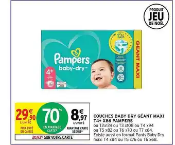 Intermarché Couches baby dry géant maxi t4+ x86 pampers offre