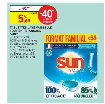 Intermarché Tablettes lave vaisselle tout en 1 standard sun offre