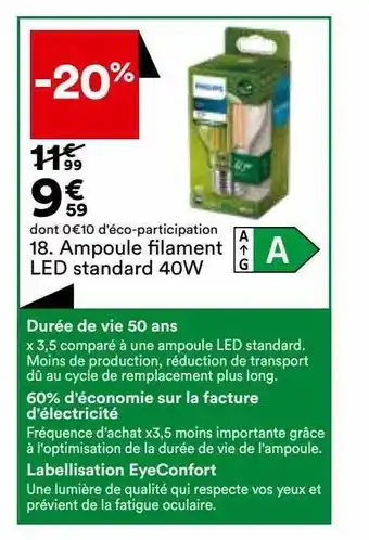 BUT Ampoule filament led standard 40w philips offre