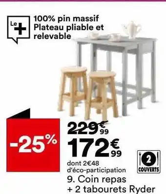 Coin repas + 2 tabourets ryder