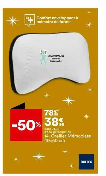 BUT Oreiller mémoclass 40 x 60 cm bultex offre