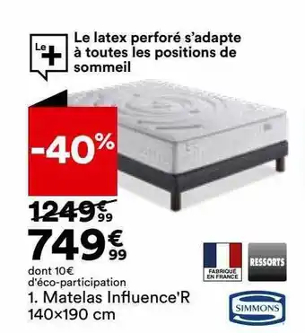 Matelas influence'r 140 x 190 cm simmons