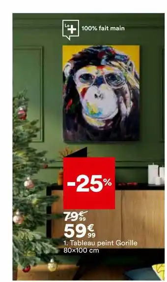 BUT Tableau peint gorille 80 x 100 cm offre