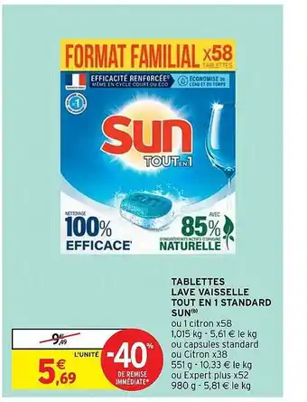Intermarché Express Tablettes lave vaisselle tout en 1 standard sun offre
