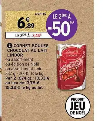 Intermarché Express Cornet boules chocolat au lait lindor offre