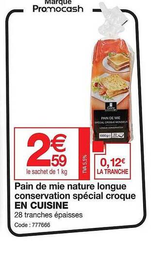 Promocash Pain de mie nature longue conservation spécial croque en cuisine offre