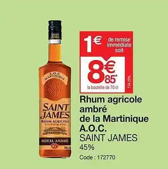 Promocash Rhum agricole ambré de la martinique a.o.c. saint james offre