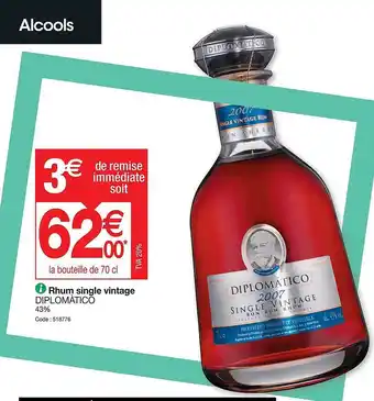 Promocash Rhum single vintage diplomatico offre