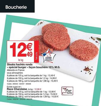 Promocash Steaks hachés ronds «spécial burger» façon bouchère 15% m.g. offre
