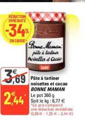 G20 Pâte à tartiner noisettes et cacao bonne maman offre