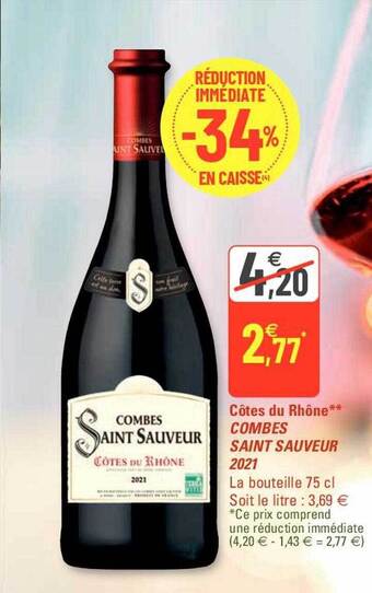 G20 Côtes du rhône combes saint sauveur 2021 offre