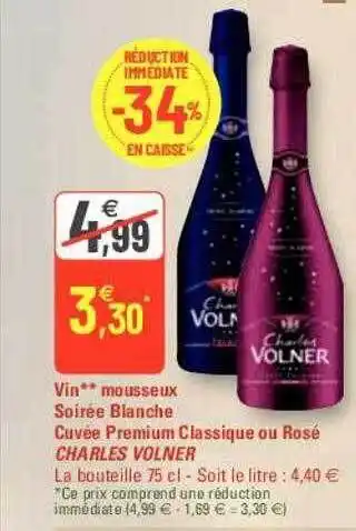 G20 Vin mousseux soirée blanche cuvée premium classique ou rosé charles volner offre
