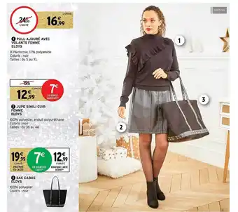 Intermarché Hyper Pull ajouré avec volants femme eldys, jupe simili cuir femme eldys, sac cabas eldys offre