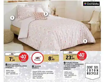 Intermarché Hyper Drap housse 2 personnes constellation domédia, coussin domédia, parure housse de couette 2 personnes + 2 taies d'oreillers co offre