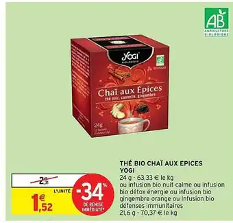 Intermarché Hyper Thé bio chaï aux épices yogi offre