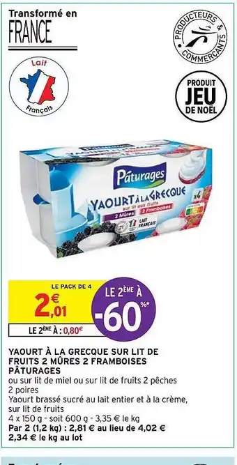Yaourt à la grecque sur lit de fruits 2 mûres 2 framboises pâturages