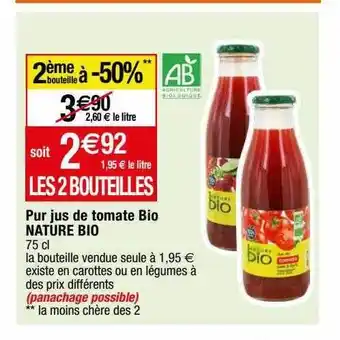 Migros Pur jus de tomate bio nature bio 2ème bouteille à -50% offre