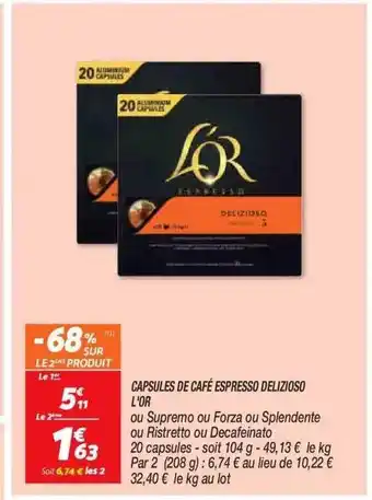 Netto Capsules de café espresso delizioso l'or offre