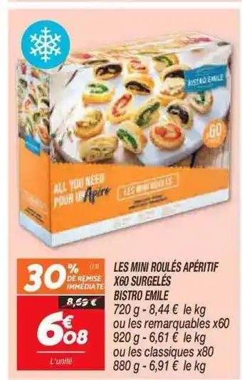 Netto Les mini roulés apéritif x60 surgelés bistro émile offre