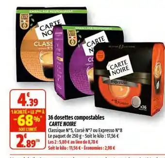 Coccinelle Express 36 Dosettes Compostables Carte Noire offre