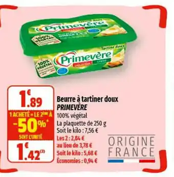 Coccimarket Beurre à Tartiner Doux Primevère offre