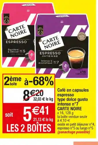 Migros Cafe En Capsules Espresso type Dolce Gusto Intense n°7 Carte Noire offre