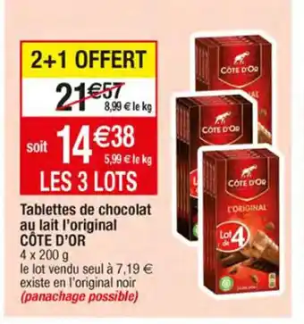 Migros Tablettes de Chocolat Au Lait l'Original Cote d'Or offre
