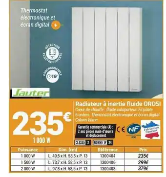 Bricorama Radiateur à inertie fluide orosi sauter offre