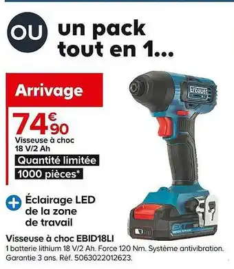 Castorama Visseuse à choc 18v-2 ah ebid18li erbauer offre