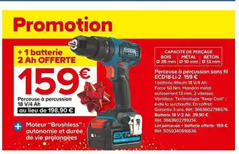 Castorama Perceuse à percussion sans fil 18v-4 ah erbauer offre