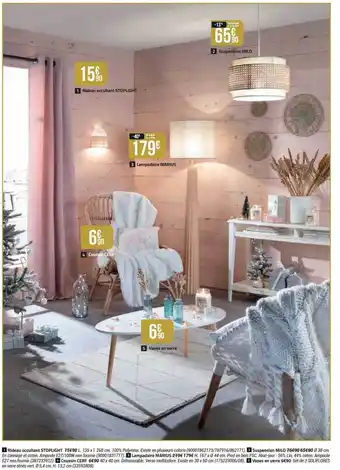 Bricorama Suspension milo, rideau occultant stoplight, lampadaire marius, coussin cerf, vases en verre offre