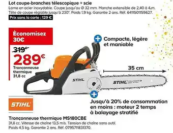 Castorama Tronçonneuse thermique 31,8 cc ms180cbe stihl offre