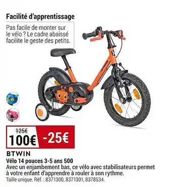 Decathlon Vélo 14 pouces 3-5 ans 500 btwin offre