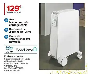 Castorama Radiateur hoerta mobile 2000 w goodhome offre