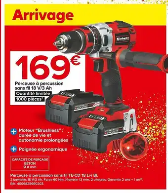 Castorama Perceuse à percussion sans fil 18v-3 ah einhell offre