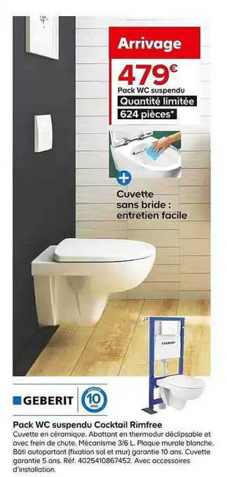 Castorama Pack wc suspendu cocktail rimfree geberit offre