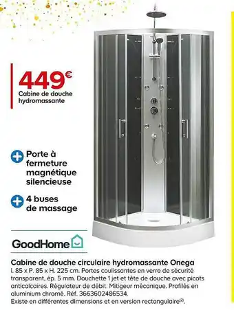 Castorama Cabine de douche circulaire hydromassante onega goodhome offre