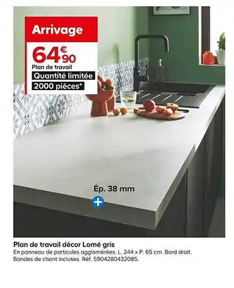 Castorama Plan de travail décor lomé gris offre