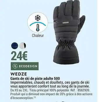 Decathlon Gants de ski de piste adulte 500 wedze offre
