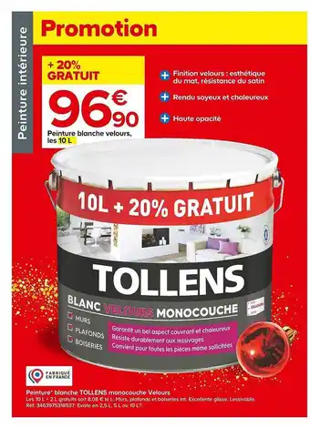 Castorama Peinture blanche tollens monocouche velours offre