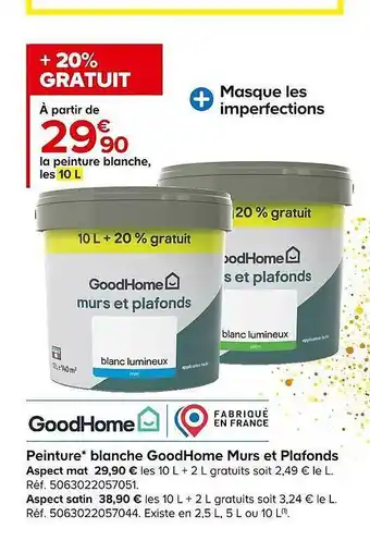 Castorama Peinture blanche goodhome murs et plafonds offre