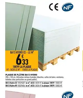 Batkor Plaque de Platre BA13 Hyro offre