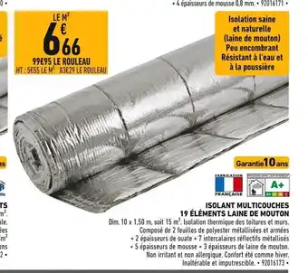 Batkor Isolant Muticouches 19 Elements Laine de Mouton offre